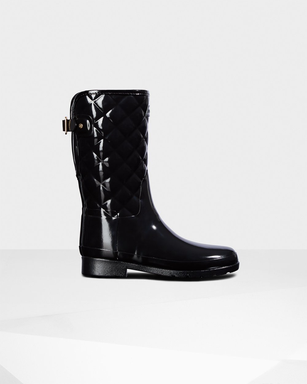 Hunter Mujer Refined Slim Fit Adjustable Quilted - Botas de Lluvia Negras - 678-ELMHOQ